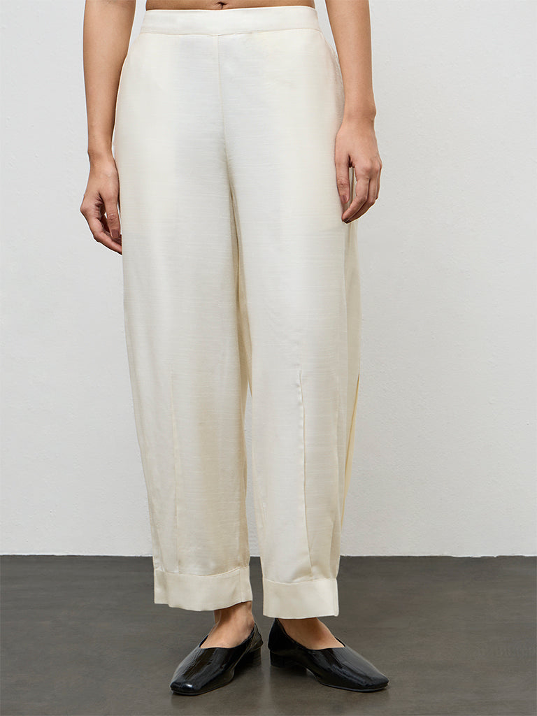 Zuba Off-White Solid Pants