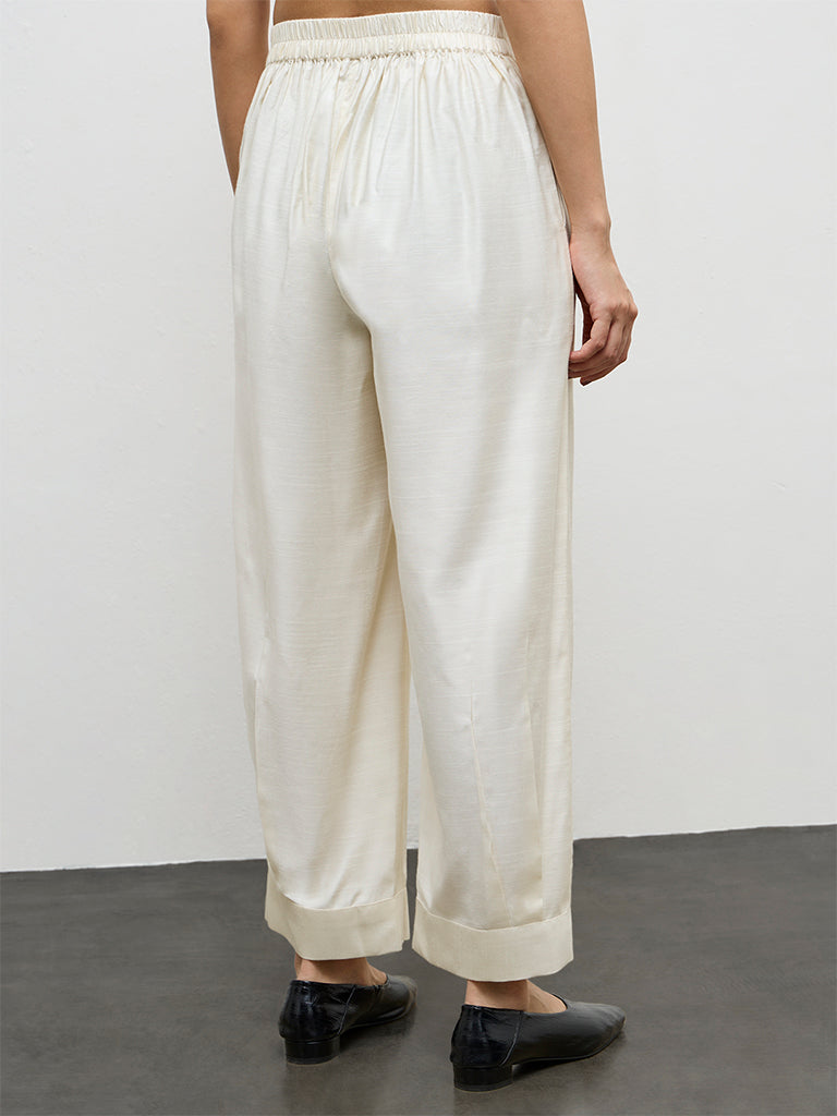 Zuba Off-White Solid Pants