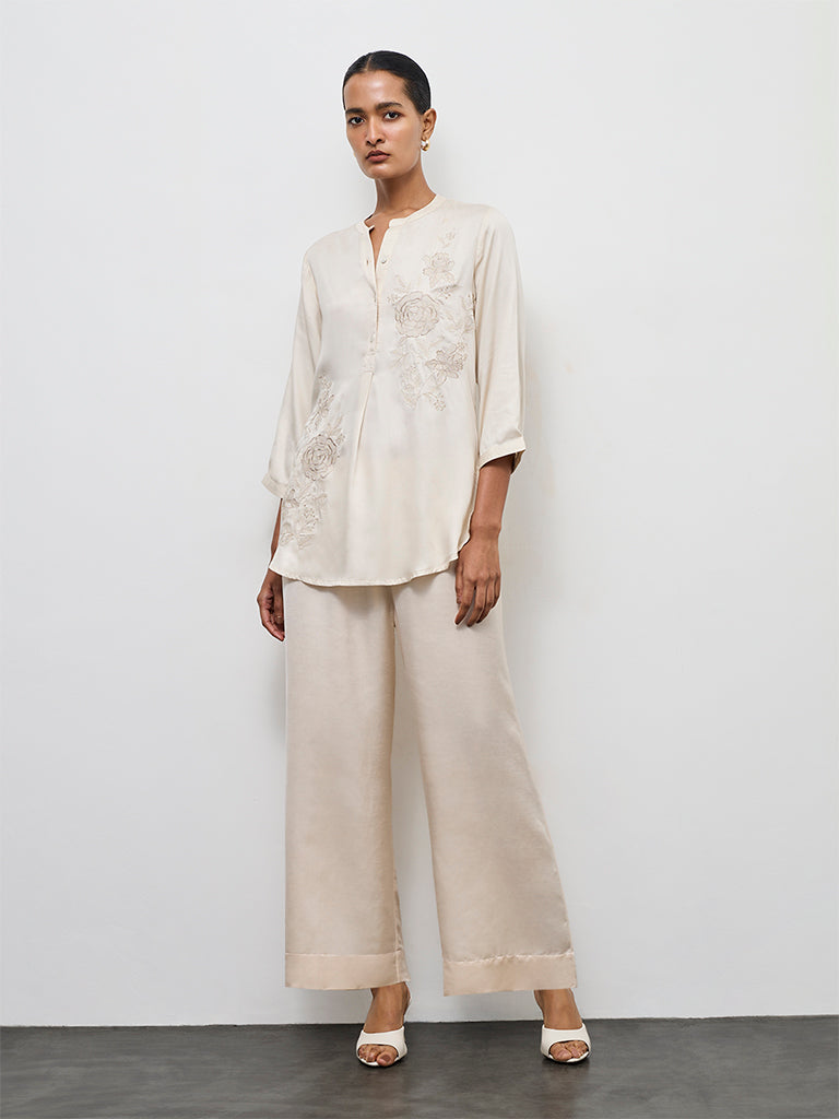 Zuba Off-White Floral Embroidered Tunic