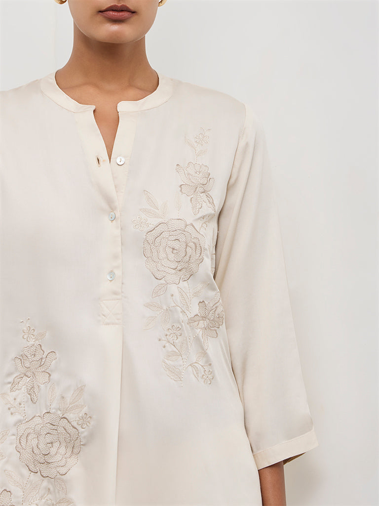 Zuba Off-White Floral Embroidered Tunic