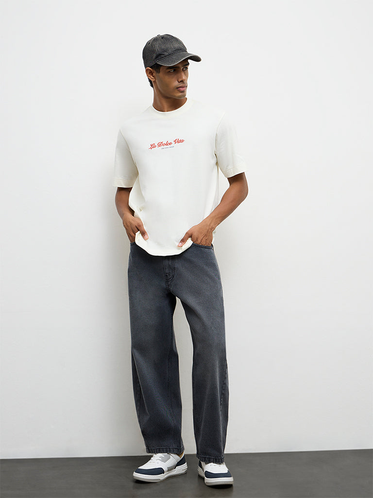 Nuon Charcoal Barrel-Fit Mid-Rise Jeans