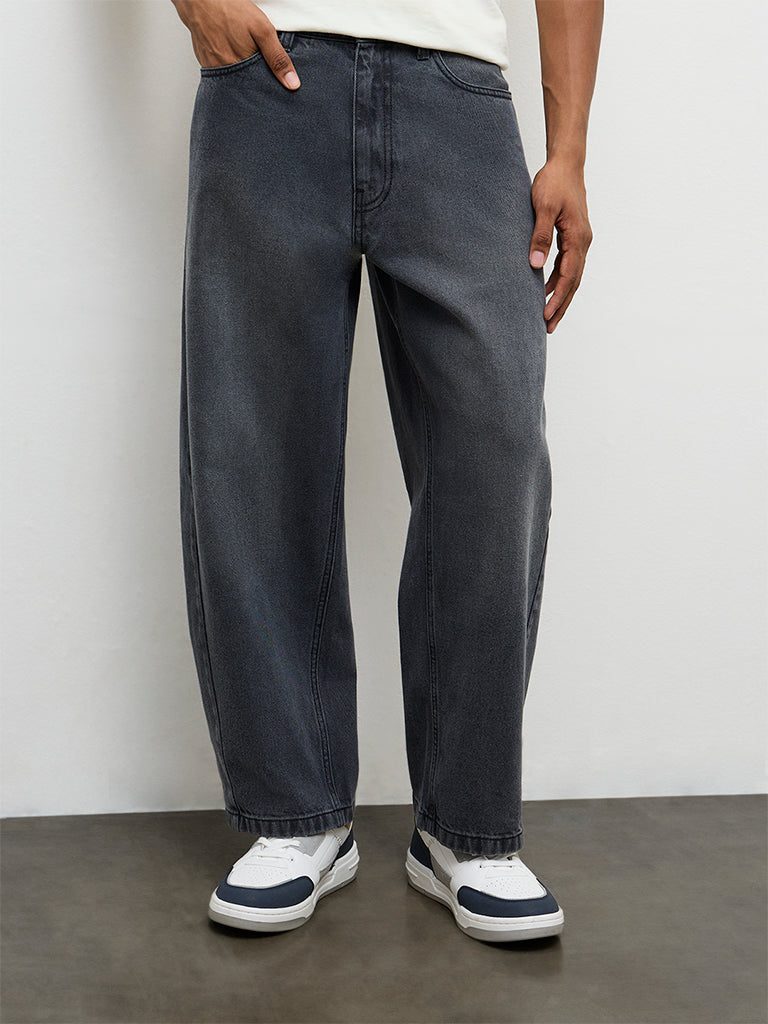 Nuon Charcoal Barrel-Fit Mid-Rise Jeans