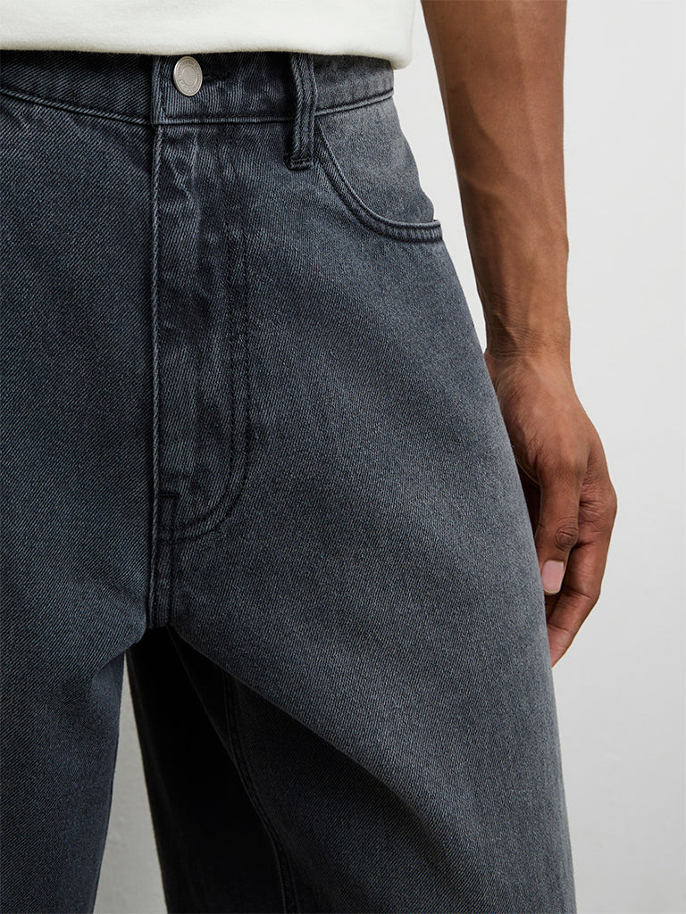 Nuon Charcoal Barrel-Fit Mid-Rise Jeans