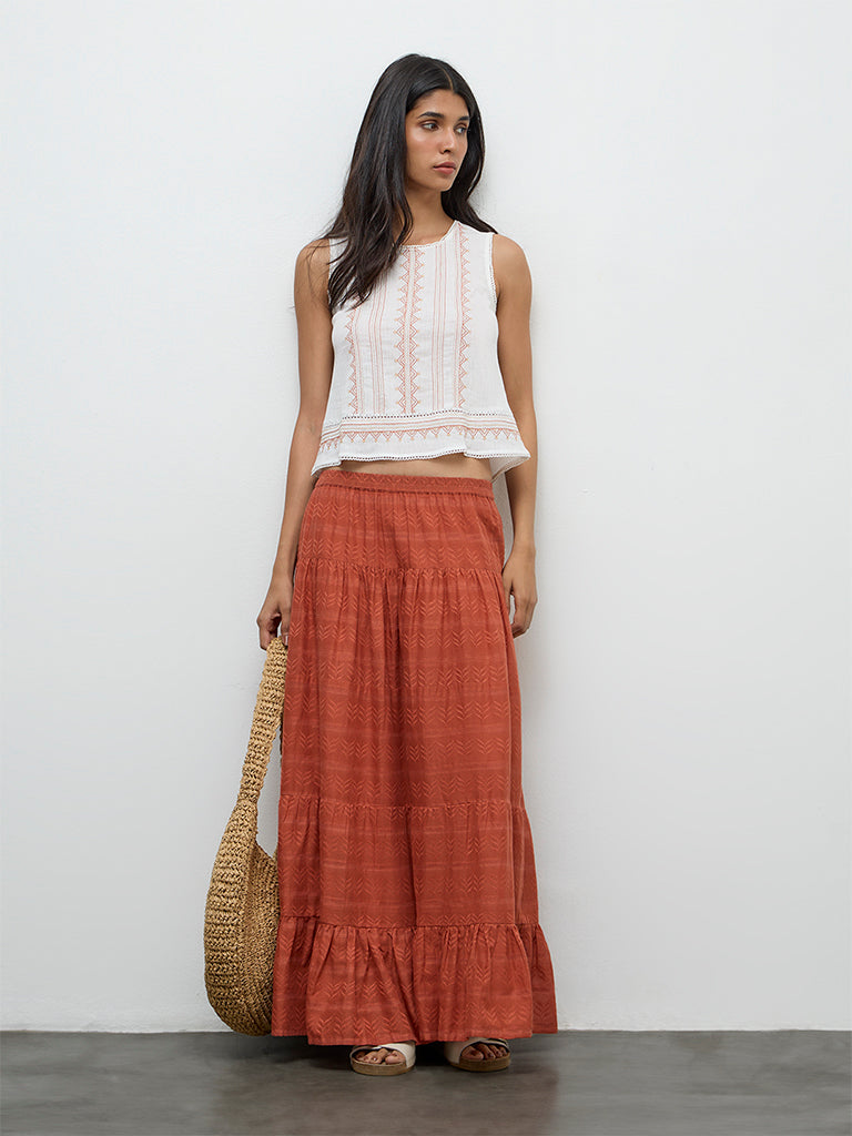 Bombay Paisley Rust Embroidered Cotton Maxi Skirt