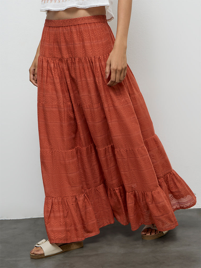 Bombay Paisley Rust Embroidered Cotton Maxi Skirt