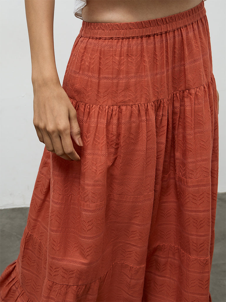 Bombay Paisley Rust Embroidered Cotton Maxi Skirt