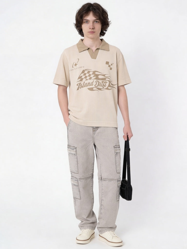 Boys Beige Graphic Printed T-Shirt