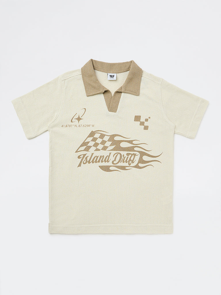 Boys Beige Graphic Printed T-Shirt
