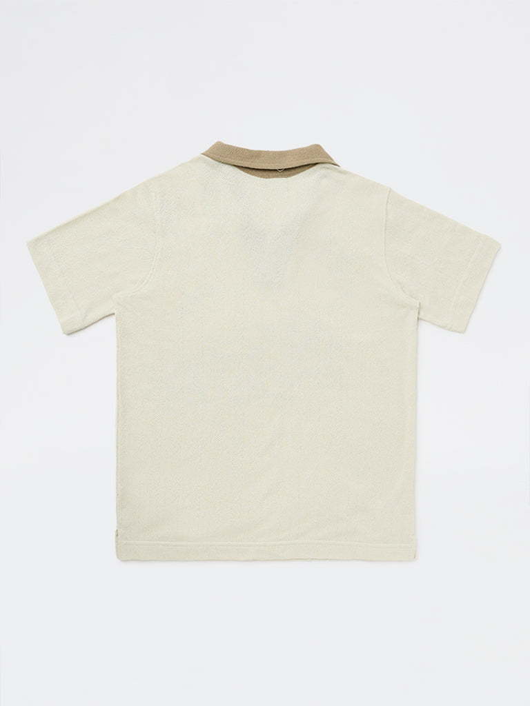 Boys Beige Graphic Printed T-Shirt