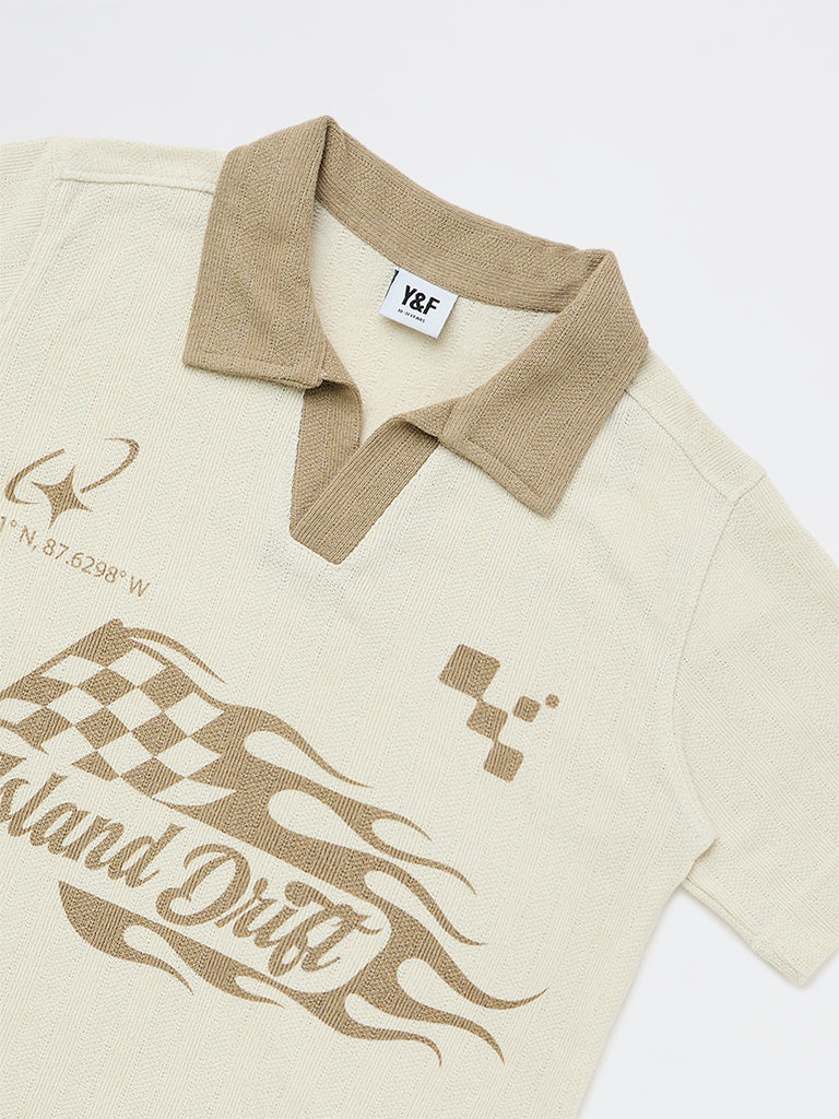 Boys Beige Graphic Printed T-Shirt