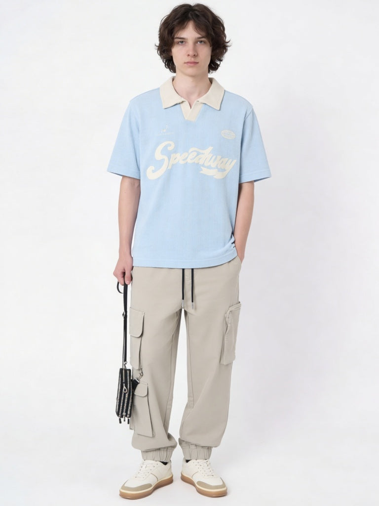 Boys Light Blue Text-Printed Cotton-Blend T-Shirt