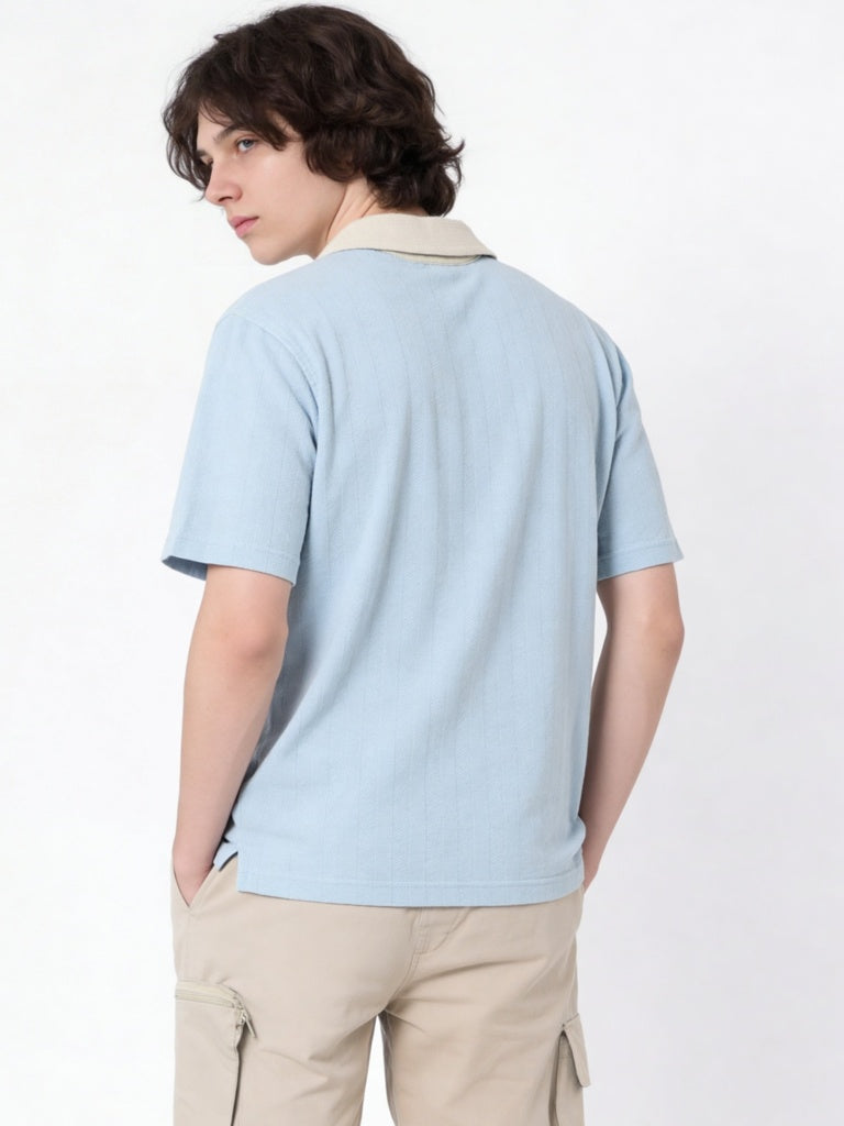 Boys Light Blue Text-Printed Cotton-Blend T-Shirt