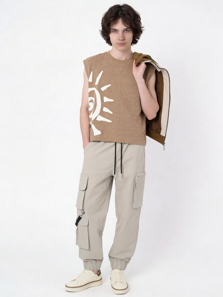 Boys Brown Printed Cotton-Blend T-Shirt