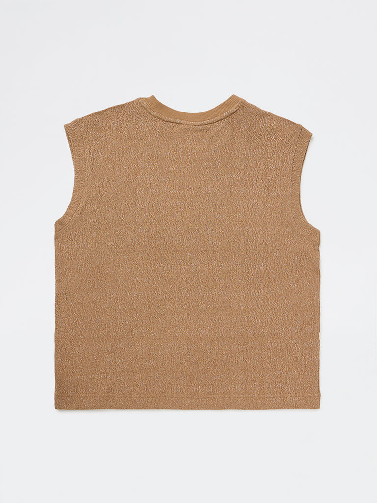 Boys Brown Printed Cotton-Blend T-Shirt