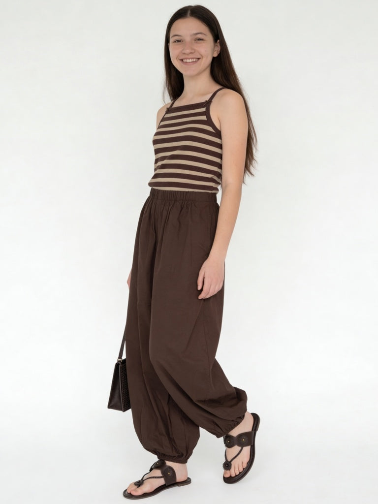 Girls Brown High-Rise Harem Cotton Pants