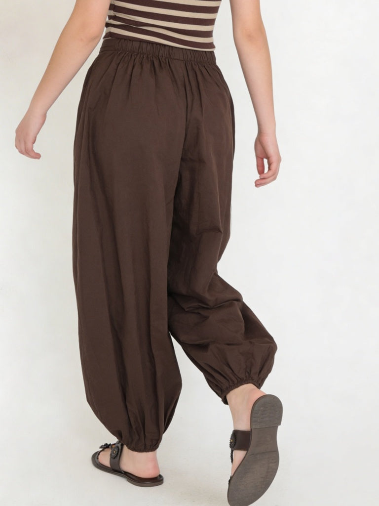 Girls Brown High-Rise Harem Cotton Pants