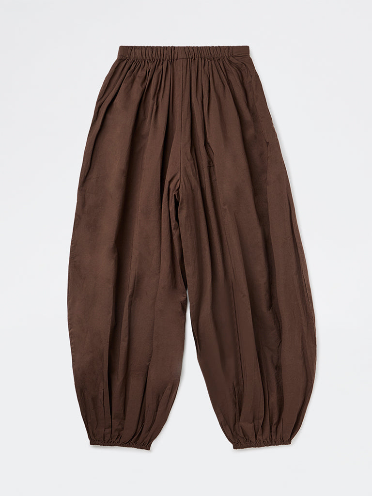 Girls Brown High-Rise Harem Cotton Pants