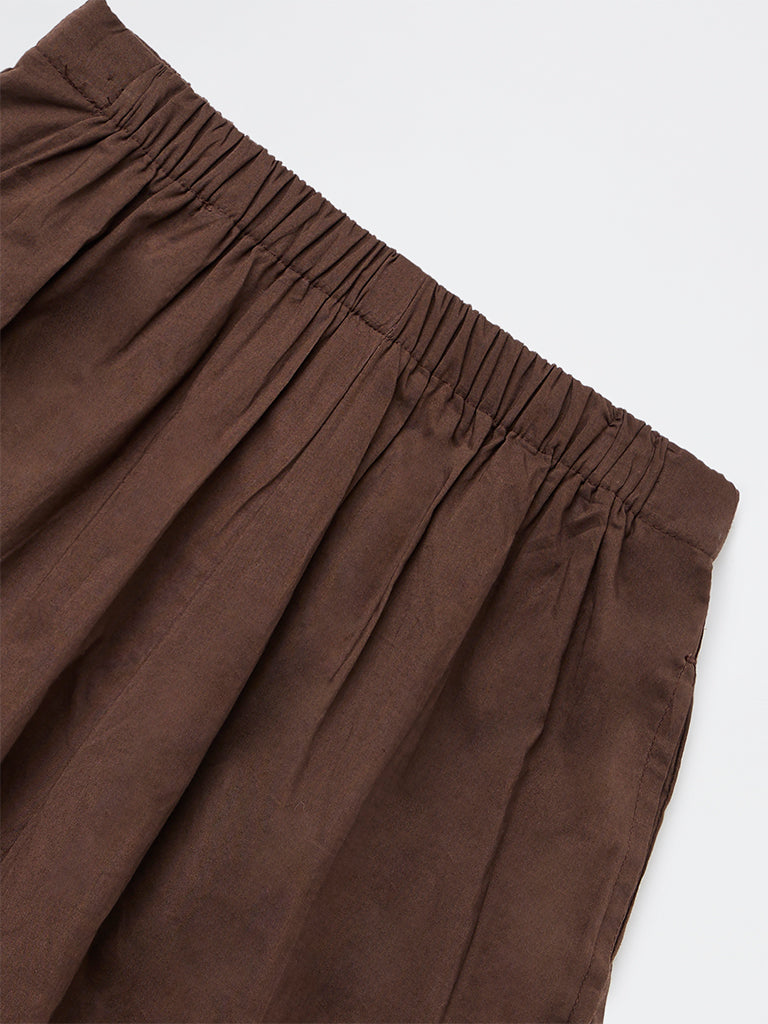 Girls Brown High-Rise Harem Cotton Pants