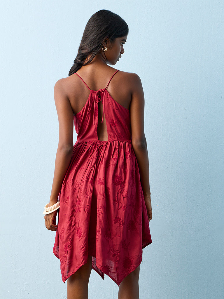 Bombay Paisley Red Floral Embroidered A-Line Dress
