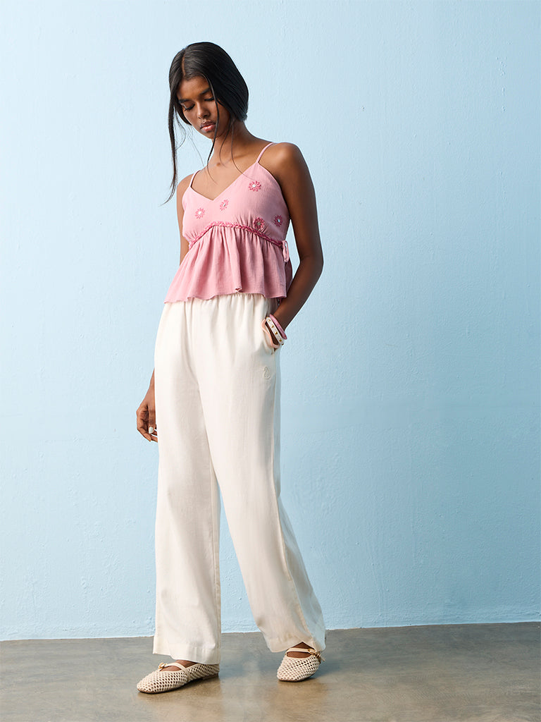 Bombay Paisley Pink Floral Embroidered Cotton Top