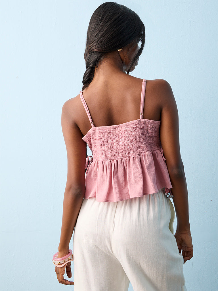 Bombay Paisley Pink Floral Embroidered Cotton Top