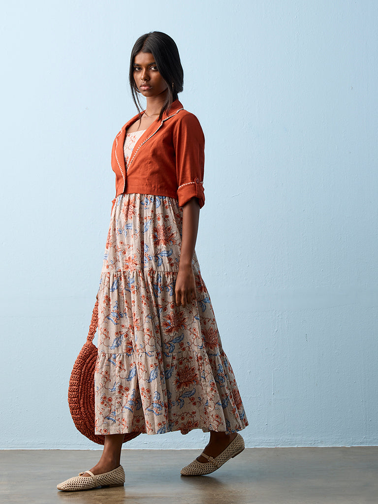 Bombay Paisley Red Cotton Tiered Dress with Jacket