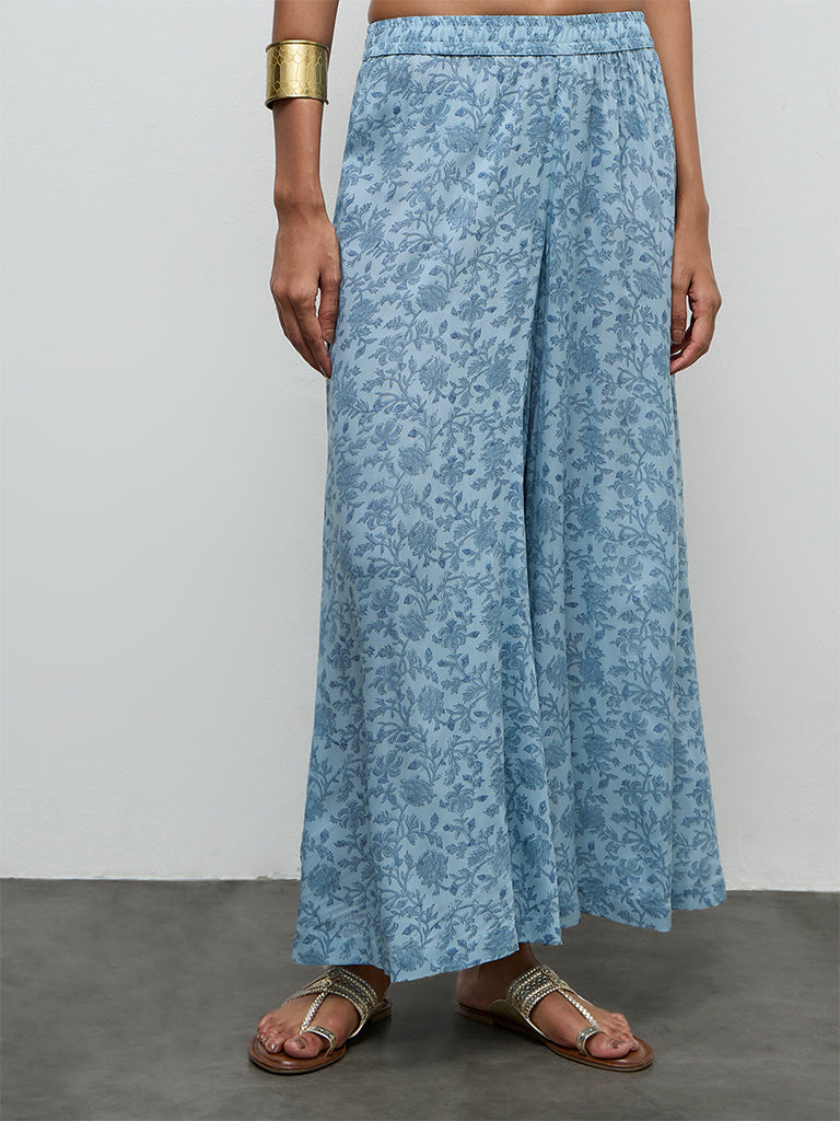 Zuba Wardrobe Blue Floral Printed Palazzos