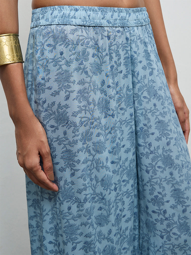 Zuba Wardrobe Blue Floral Printed Palazzos