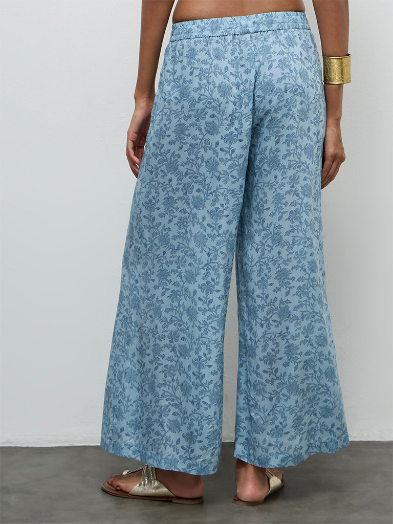 Zuba Wardrobe Blue Floral Printed Palazzos