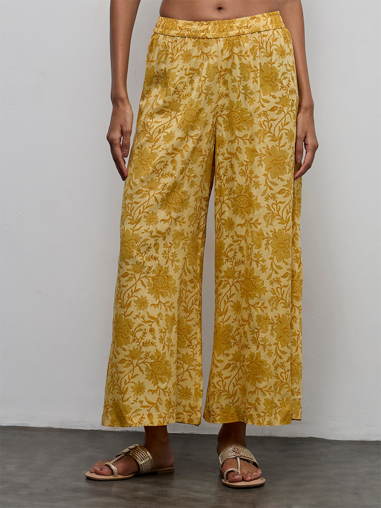 Zuba Yellow Floral Printed Palazzos