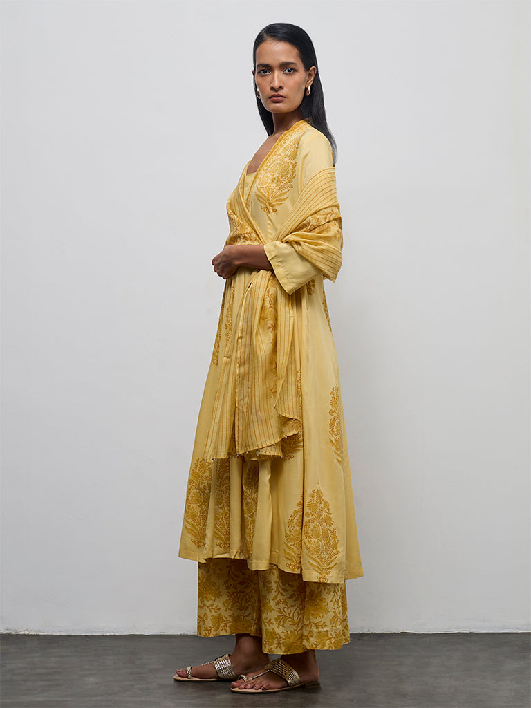 Zuba Yellow Floral Printed Palazzos