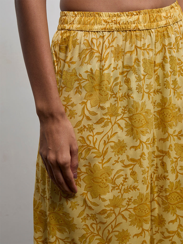 Zuba Yellow Floral Printed Palazzos
