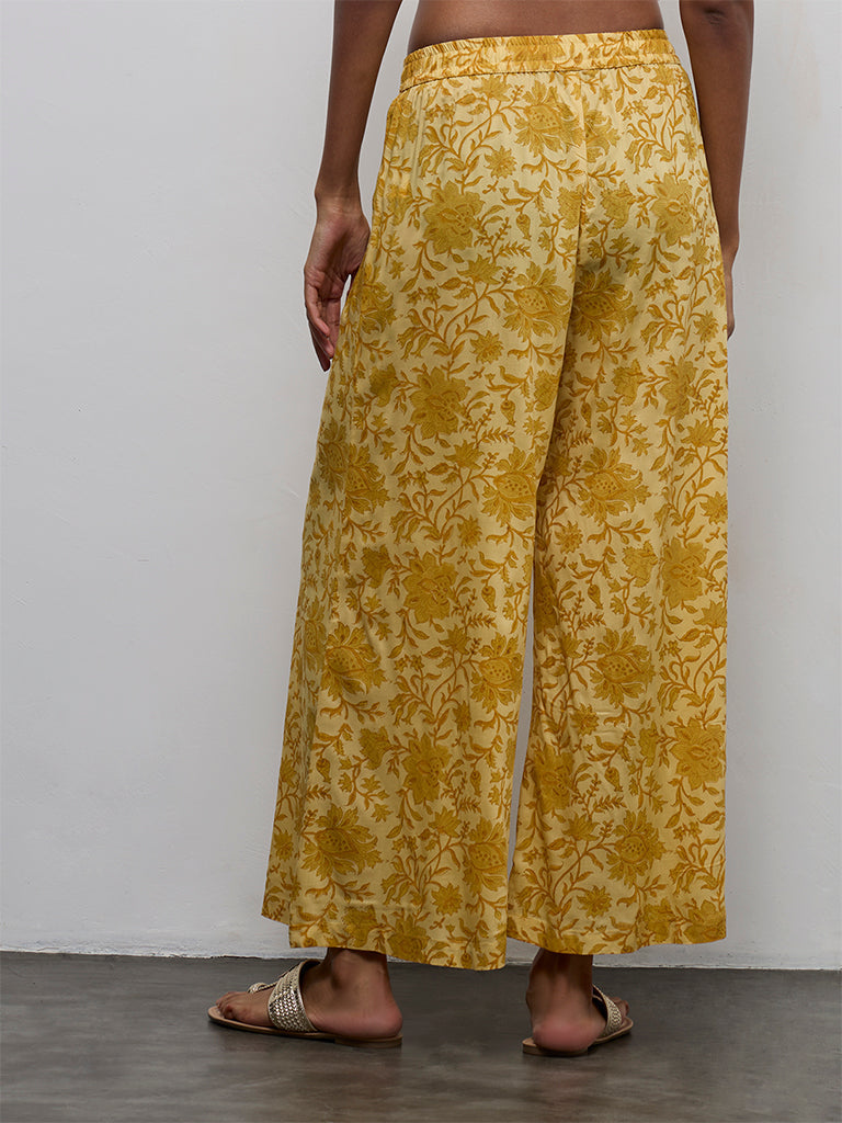 Zuba Yellow Floral Printed Palazzos