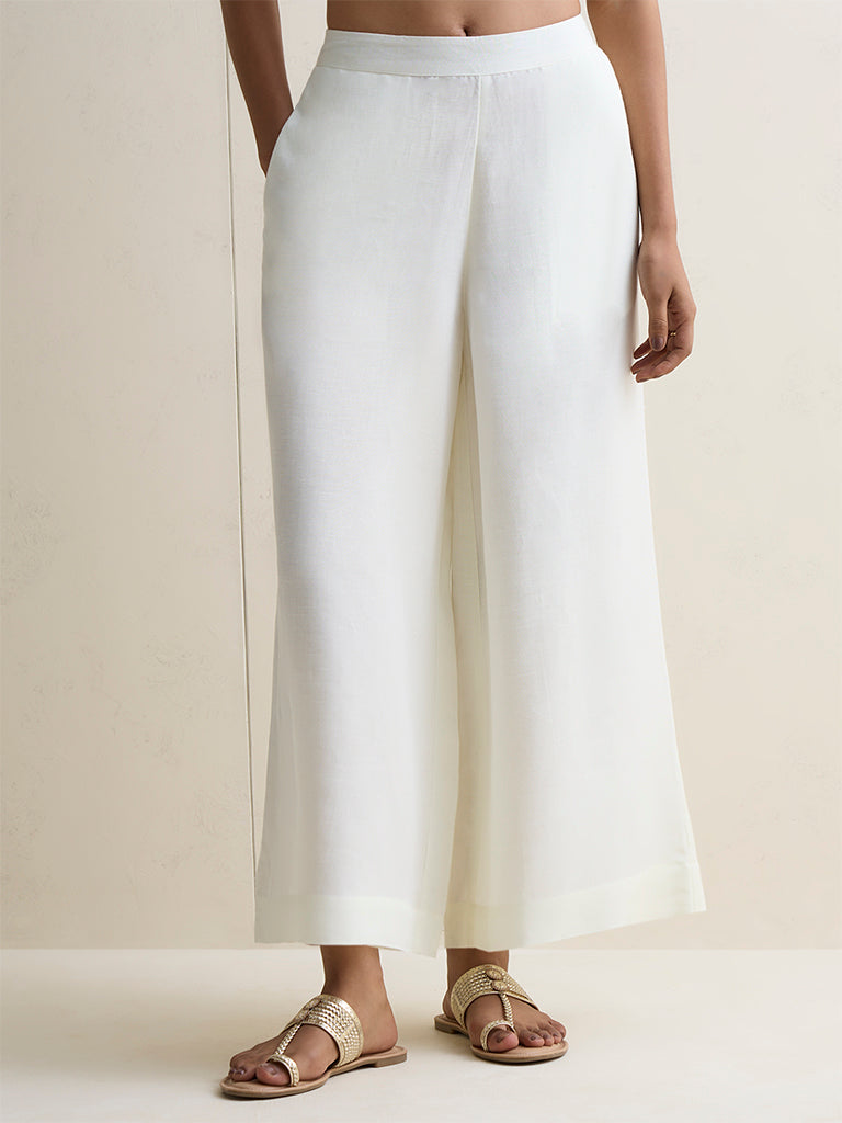 Zuba Off-White Solid Pants