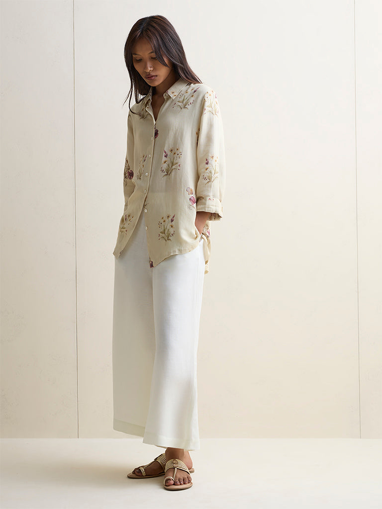 Zuba Off-White Solid Pants