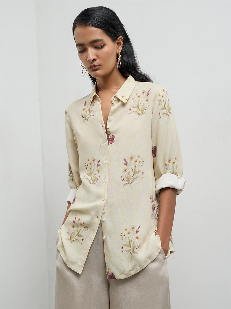 Zuba Light Yellow Floral Printed Tunic
