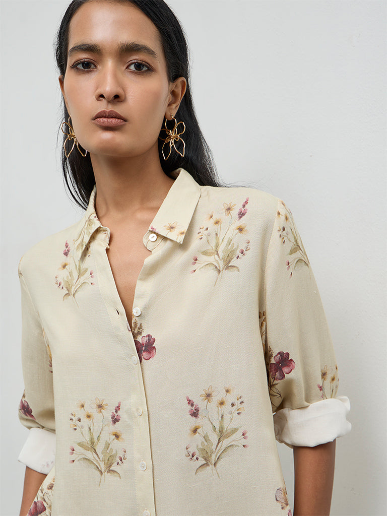 Zuba Light Yellow Floral Printed Tunic