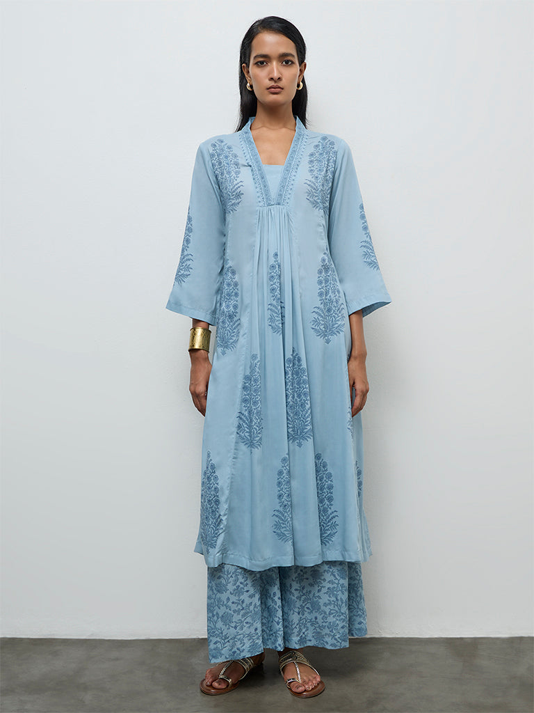 Zuba Wardrobe Blue Floral Printed A-Line Kurta