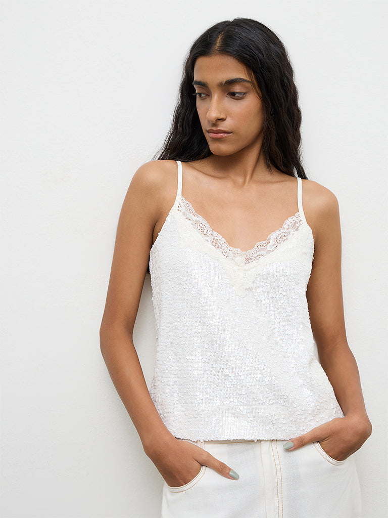 Nuon Off-White Sequin Embellished Top