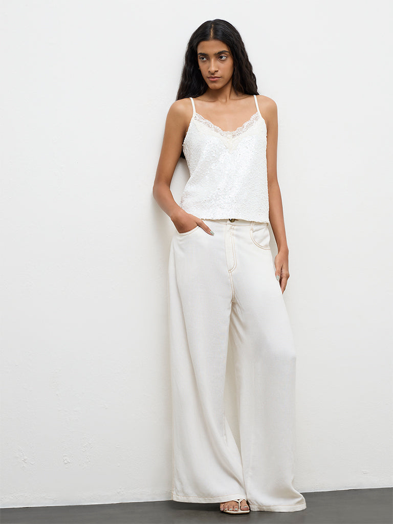 Nuon Off-White Sequin Embellished Top