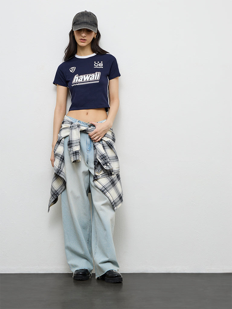 Nuon Navy Text Design Cotton T-Shirt