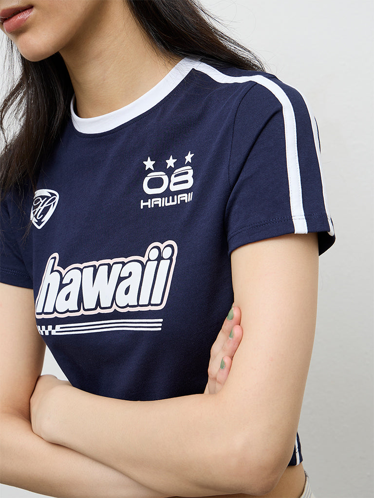 Nuon Navy Text Design Cotton T-Shirt