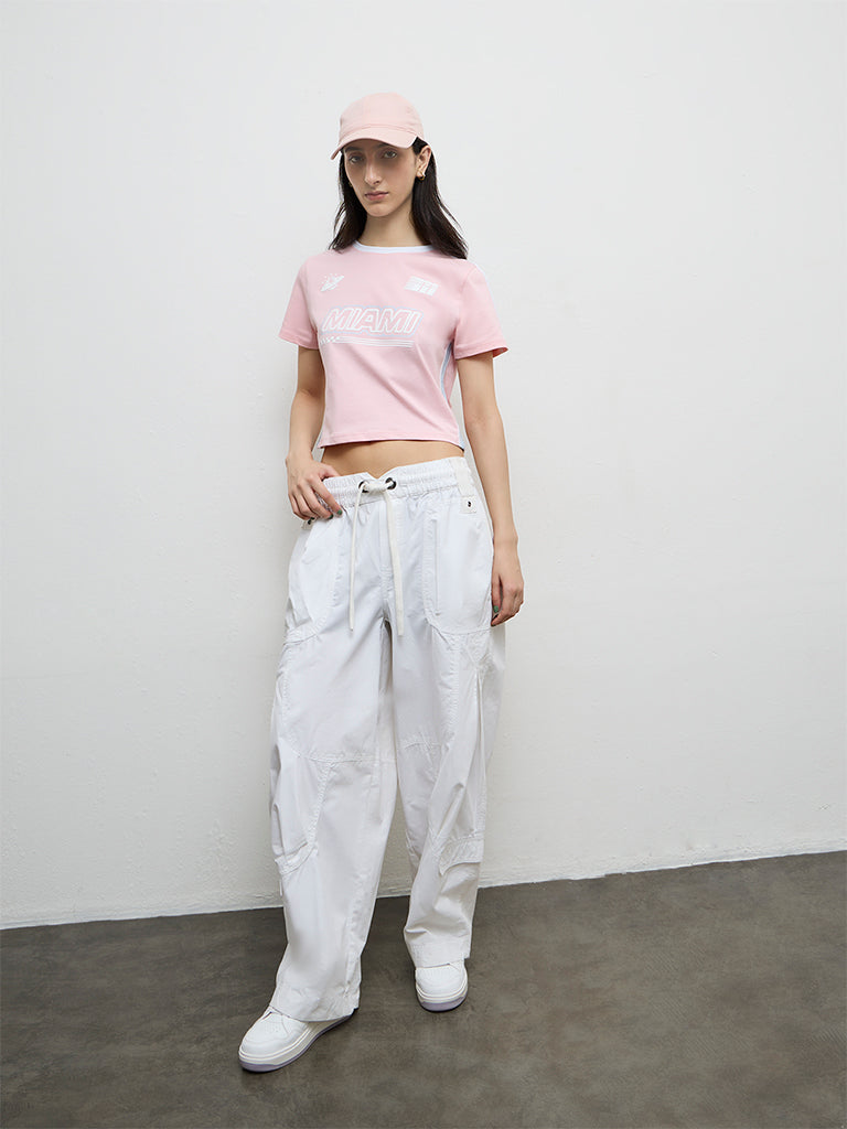 Nuon Light Pink Text Design Cotton T-Shirt