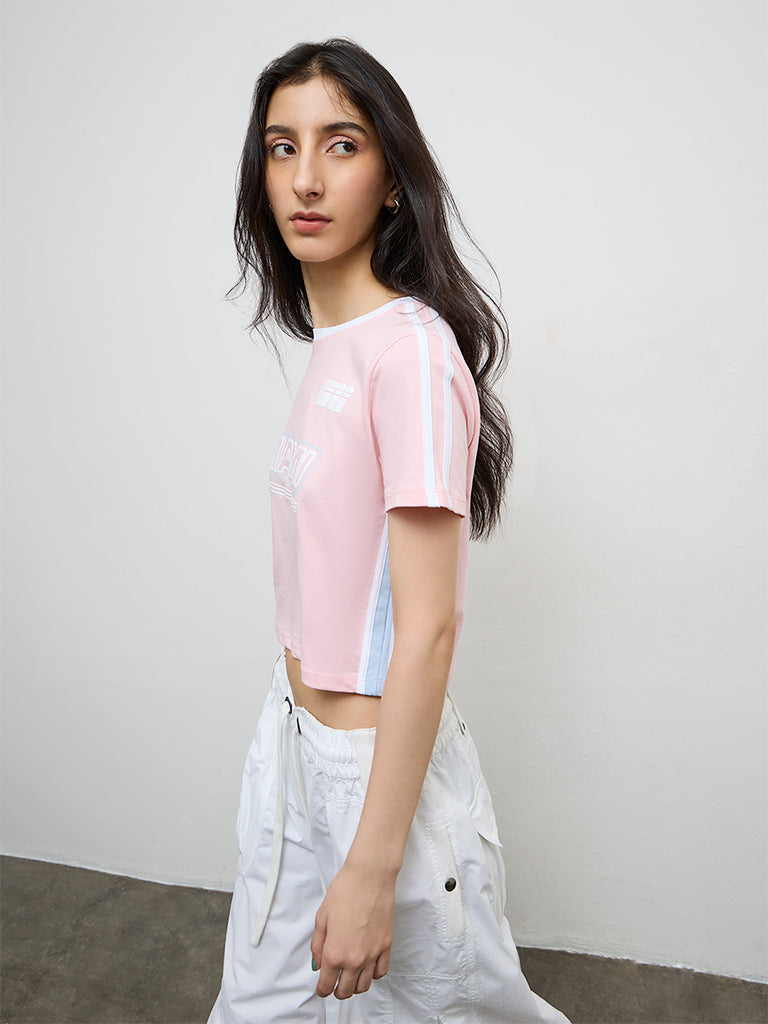 Nuon Light Pink Text Design Cotton T-Shirt