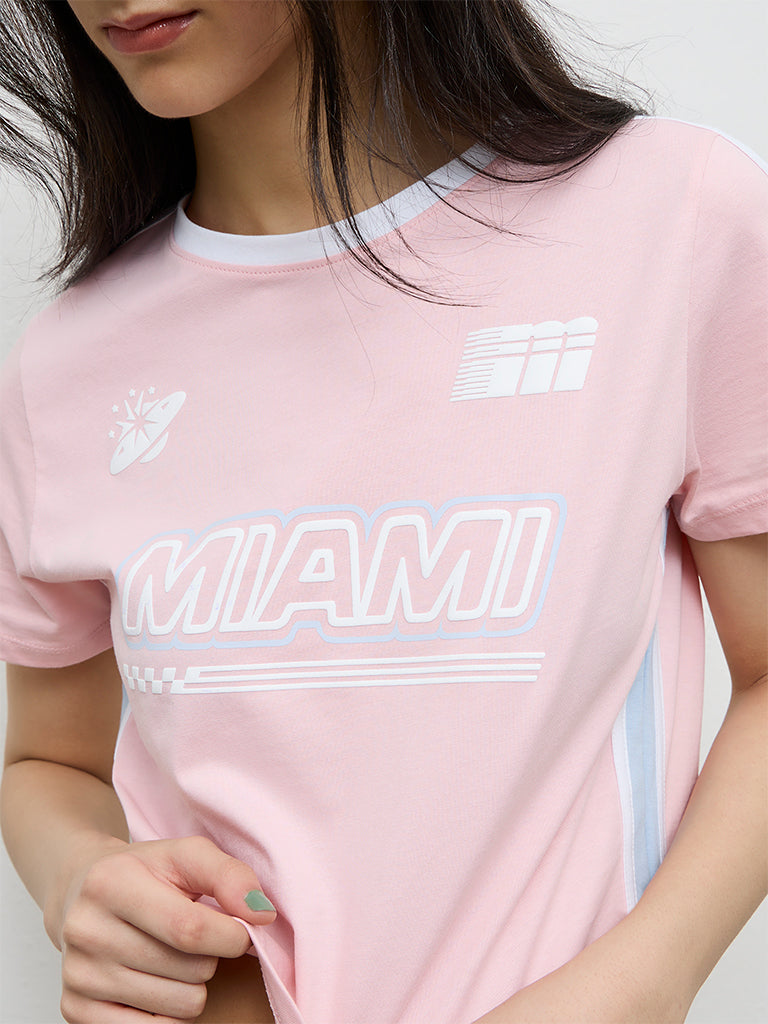 Nuon Light Pink Text Design Cotton T-Shirt