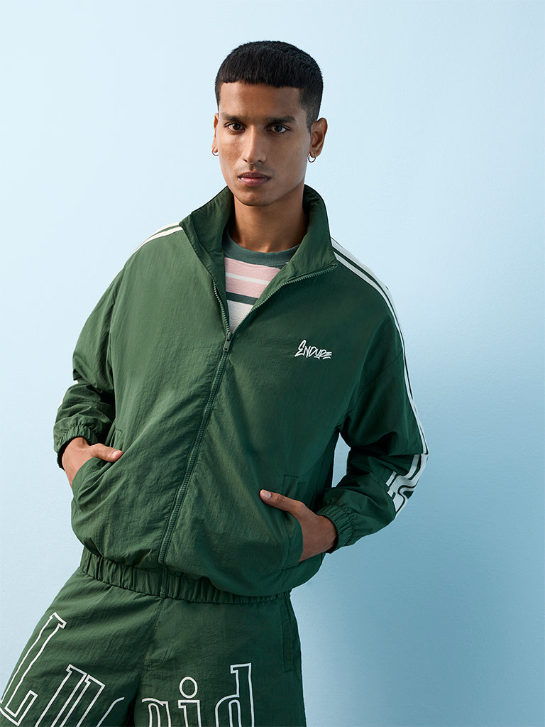 Nuon Green Striped Relaxed-Fit Track Jacket