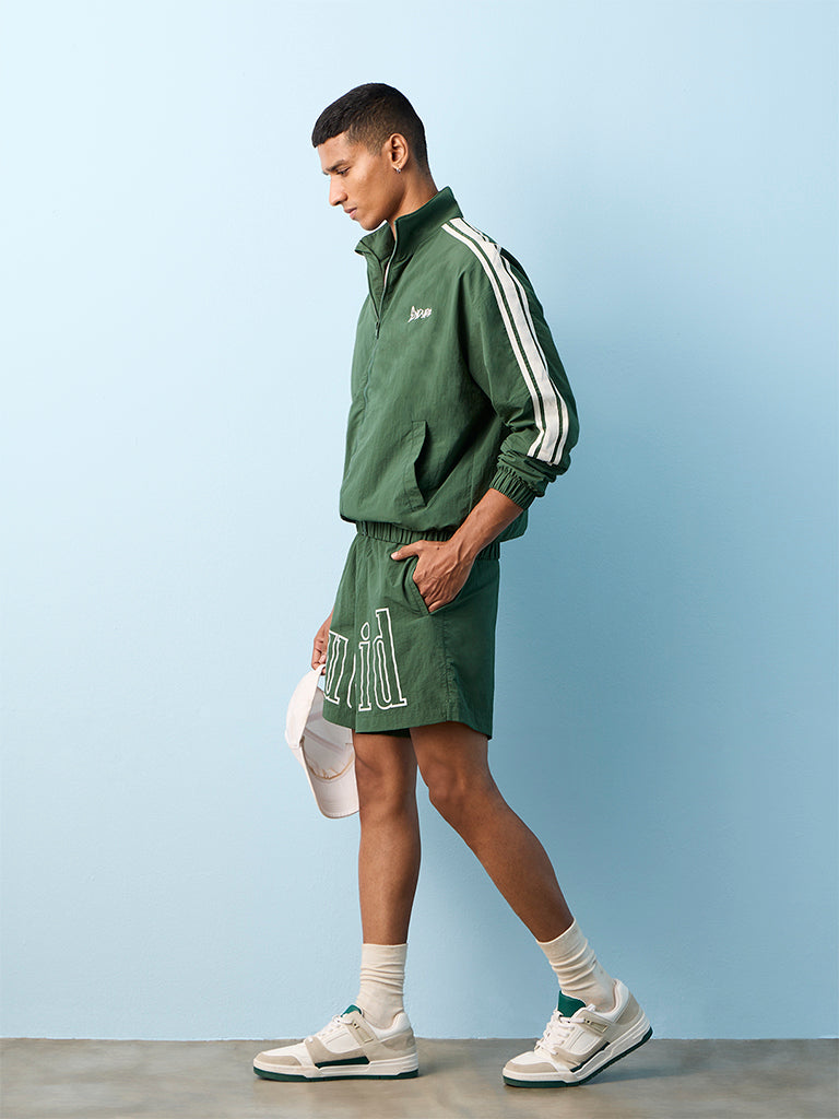 Nuon Green Striped Relaxed-Fit Track Jacket