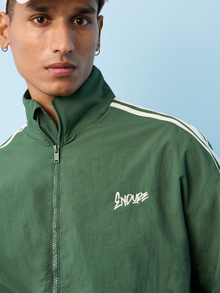 Nuon Green Striped Relaxed-Fit Track Jacket