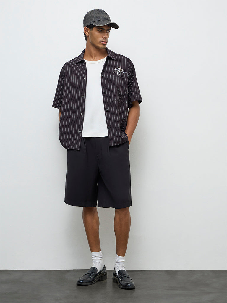 Nuon Black Striped Relaxed-Fit Shirt