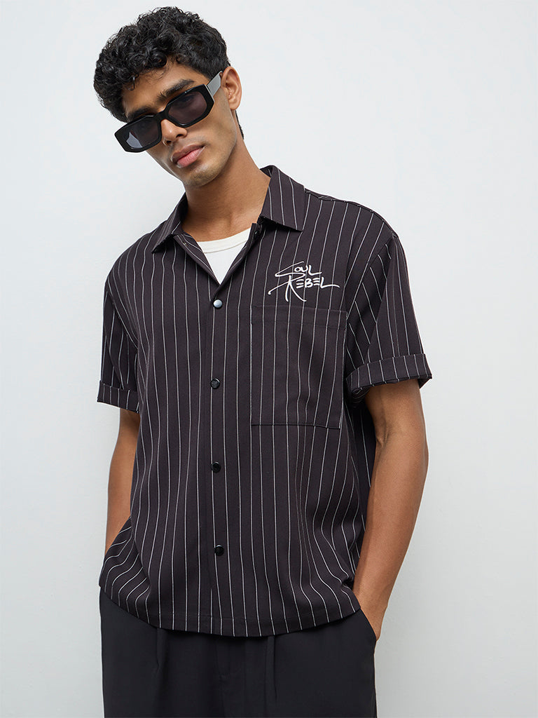 Nuon Black Striped Relaxed-Fit Shirt